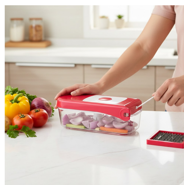 Ganesh Plastic Chopper Vegetable and Fruit Cutter, Red