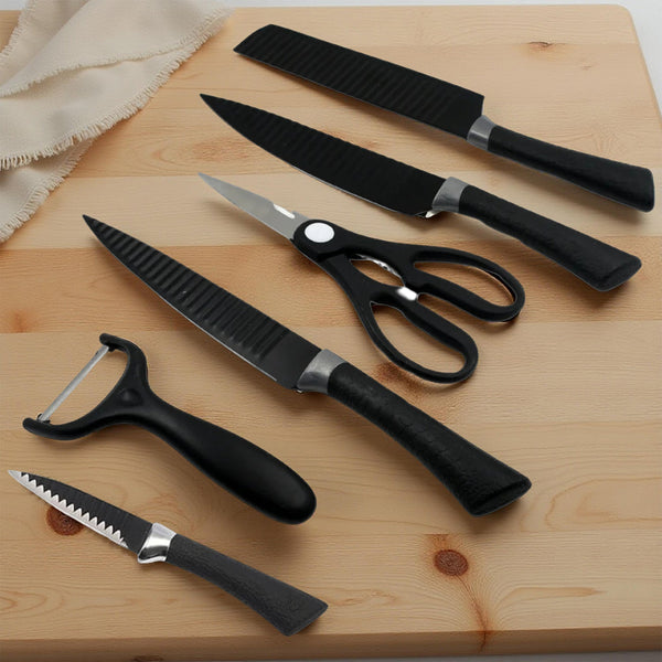 6 Pcs Professional Kitchen Knife Set with Non-Slip Handle, Peeler & Scissor