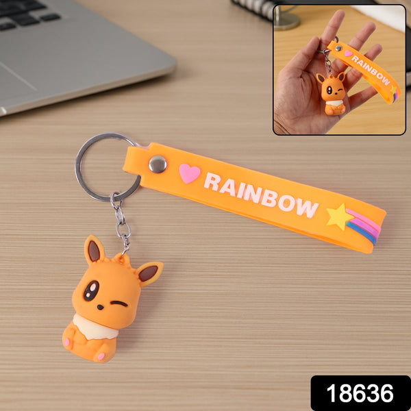 Cute Cartoon Silicone 3D Key Chain with Metal Hook & Strap (Pack of 1)